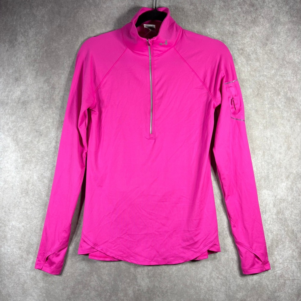 Under Armour Pullover Womens Medium Pink 1/4 Zip Long Sleeve Thumbholes Running